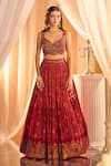 Shop_Alaya Advani_Red Lehenga And Blouse Silk Hand Work Floral Plunged Bandhani Pattern & Set _at_Aza_Fashions