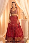 Alaya Advani_Red Lehenga And Blouse Silk Hand Work Floral Plunged Bandhani Pattern & Set _Online_at_Aza_Fashions