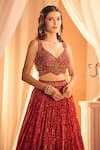 Buy_Alaya Advani_Red Lehenga And Blouse Silk Hand Work Floral Plunged Bandhani Pattern & Set _Online_at_Aza_Fashions