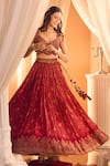 Shop_Alaya Advani_Red Lehenga And Blouse Silk Hand Work Floral Plunged Bandhani Pattern & Set _Online_at_Aza_Fashions