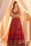 Buy_Alaya Advani_Red Lehenga And Blouse Silk Hand Work Floral Plunged Bandhani Pattern & Set 