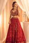 Shop_Alaya Advani_Red Lehenga And Blouse Silk Hand Work Floral Plunged Bandhani Pattern & Set 