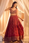 Buy_Alaya Advani_Red Lehenga And Blouse Silk Hand Work Floral Plunged Bandhani Pattern & Set _Online