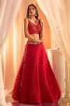 Buy_Alaya Advani_Red Blouse Net Embellished Sequins Cutwork Scoop Neck Feather Lehenga And Set _Online_at_Aza_Fashions