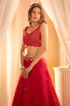 Alaya Advani_Red Blouse Net Embellished Sequins Cutwork Scoop Neck Feather Lehenga And Set _at_Aza_Fashions