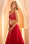 Buy_Alaya Advani_Red Blouse Net Embellished Sequins Cutwork Scoop Neck Feather Lehenga And Set 