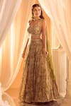 Shop_Alaya Advani_Green Silk Printed Floral Plunged Sweetheart Lehenga Set 