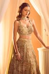 Alaya Advani_Green Silk Printed Floral Plunged Sweetheart Lehenga Set _Online