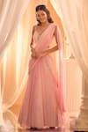 Buy_Alaya Advani_Pink Viscose Georgette Hand Work Embroidered Lehenga Saree Set With Jacket _Online_at_Aza_Fashions