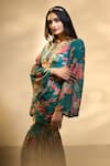 Alaya Advani_Green Cupro Printed Big Florals Tunic V Neck Ruched And Sharara Set _at_Aza_Fashions