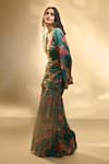 Alaya Advani_Green Cupro Printed Big Florals Tunic V Neck Ruched And Sharara Set _Online