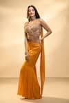 Alaya Advani_Orange Blouse Dupion Silk Embroidered Sequins Leaf And Sharara Set _at_Aza_Fashions