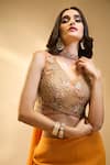 Alaya Advani_Orange Blouse Dupion Silk Embroidered Sequins Leaf And Sharara Set _Online