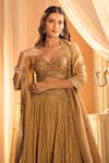 Alaya Advani_Beige Silk Hand Work Zari Sweetheart Lehenga Blouse Set _at_Aza_Fashions