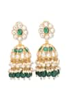 Curio Cottage_Green Stone Meira Kundan Embellished Jhumkas _Online_at_Aza_Fashions