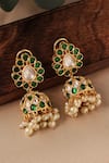 Shop_Curio Cottage_Green Kundan Meira And Stone Embellished Jhumkas _at_Aza_Fashions