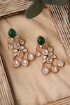 Shop_Curio Cottage_Green Polki Meira Embellished Earrings _at_Aza_Fashions