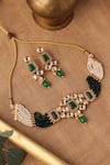 Shop_Curio Cottage_Green Beads Floret Carved Choker Set _at_Aza_Fashions