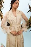 Buy_Eclat by Prerika Jalan_Beige Silk Satin Embroidered Floral Dress V Floret Jacket With _Online_at_Aza_Fashions