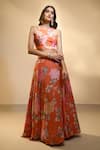 Alaya Advani_Orange Lehenga And Blouse Velvet Printed Floral V Neck Set With Ruffle Dupatta _Online_at_Aza_Fashions