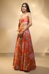 Buy_Alaya Advani_Orange Lehenga And Blouse Velvet Printed Floral V Neck Set With Ruffle Dupatta _Online_at_Aza_Fashions