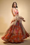 Buy_Alaya Advani_Orange Lehenga And Blouse Velvet Printed Floral V Neck Set With Ruffle Dupatta 