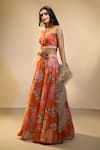 Shop_Alaya Advani_Orange Lehenga And Blouse Velvet Printed Floral V Neck Set With Ruffle Dupatta 