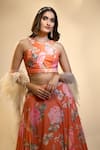 Alaya Advani_Orange Lehenga And Blouse Velvet Printed Floral V Neck Set With Ruffle Dupatta _Online