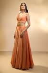 Alaya Advani_Orange Velvet Printed Bandhani Plunged V Lehenga And Embroidered Blouse Set _Online_at_Aza_Fashions