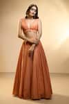 Alaya Advani_Orange Velvet Printed Bandhani Plunged V Lehenga And Embroidered Blouse Set _at_Aza_Fashions