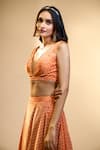 Alaya Advani_Orange Velvet Printed Bandhani Plunged V Lehenga And Embroidered Blouse Set _Online