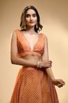 Buy_Alaya Advani_Orange Velvet Printed Bandhani Plunged V Lehenga And Embroidered Blouse Set _Online