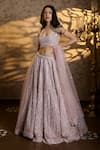 Buy_Isa By Dolly Wahal_Pink Net Embellished Bead Scoop 3d Flower Sequin Bridal Lehenga Set _Online