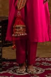 Ekavira_Pink Silk Embellished Coin Square Layla Choga With Salwar _at_Aza_Fashions