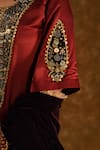 Buy_Ekavira_Maroon Silk Embellished Coin Round Rubina Charm Kurta With Tulip Pant _Online_at_Aza_Fashions