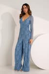 Buy_Silky Bindra_Blue Lace Embellished Sequin Jumpsuit V-neck Asena Set _at_Aza_Fashions