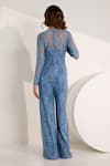 Silky Bindra_Blue Lace Embellished Sequin Jumpsuit V-neck Asena Set _Online_at_Aza_Fashions