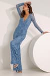 Buy_Silky Bindra_Blue Lace Embellished Sequin Jumpsuit V-neck Asena Set _Online_at_Aza_Fashions