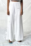 Shahin Mannan_Ivory Japanese Crepe Embroidery Splash Flared Pant _Online_at_Aza_Fashions