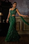 Diyarajvvir Green Satin, Lycra, Tulle Sequins, Beads, Mermaid Pre-draped Saree With Blouse Online at Aza Fashions Diyarajvvir_Green Satin, Lycra, Tulle Sequins, Beads, Mermaid Pre-draped Saree With Blouse _Online_at_Aza_Fashions