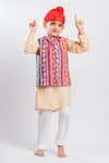 Shop_Mr Brat_Multi Color Kurta And Bundi Muslin Printed Floral Stripe & Set _Online_at_Aza_Fashions