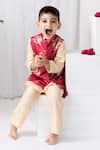 Mr Brat_Red Kurta Muslin Printed Flower Bundi And Set _at_Aza_Fashions