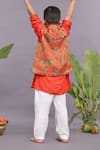 Shop_LA DEE DA_Orange Bamberg Silk Print Floral Bundi Kurta Set _at_Aza_Fashions