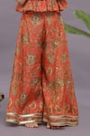 Buy_LA DEE DA_Orange Banarasi Jacquard Print Floral Layered Top With Sharara _Online_at_Aza_Fashions