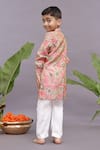 Shop_LA DEE DA_Pink Bamberg Silk And Banarasi Jacquard Print Floral Paisley Kurta With Pyjama _at_Aza_Fashions