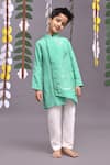 Buy_LA DEE DA_Green Bamberg Silk Embroidery Floral Asymmetric Elephant Kurta With Pyjama _at_Aza_Fashions