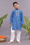 Buy_LA DEE DA_Blue Bamberg Silk Embroidery Floret Kurta With Pyjama _at_Aza_Fashions