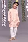 Buy_LA DEE DA_Pink Bamberg Silk Embroidery Jungle Motif Bundi Kurta Set _at_Aza_Fashions