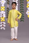 Buy_LA DEE DA_Green Bamberg Silk Embroidery Dori Leaf Vine Achkan With Pyjama _at_Aza_Fashions