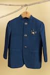 Shop_Minikin_Blue Silk Embellished Brooch Placement Prince Coat Set _at_Aza_Fashions